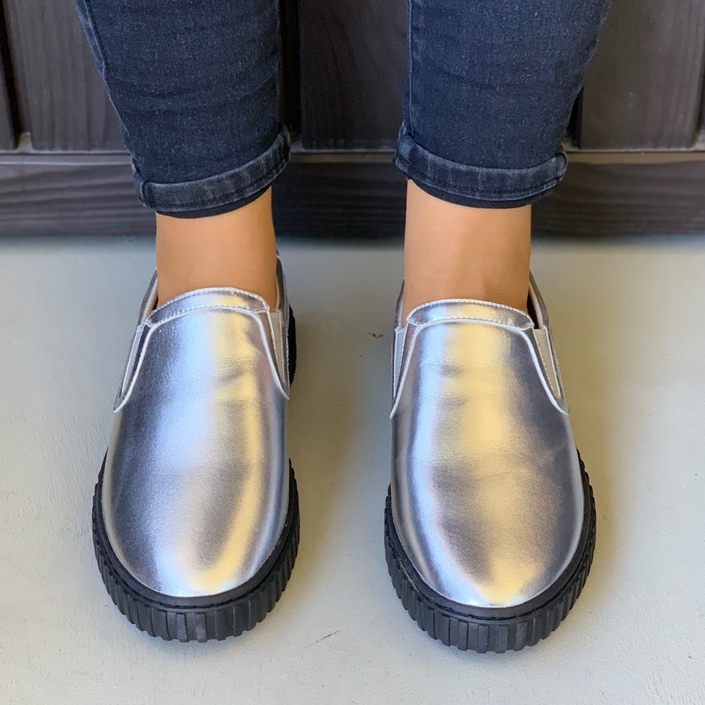 Metallic Chunky Creeper Sole Slip On Sneakers - Picture 4 of 7
